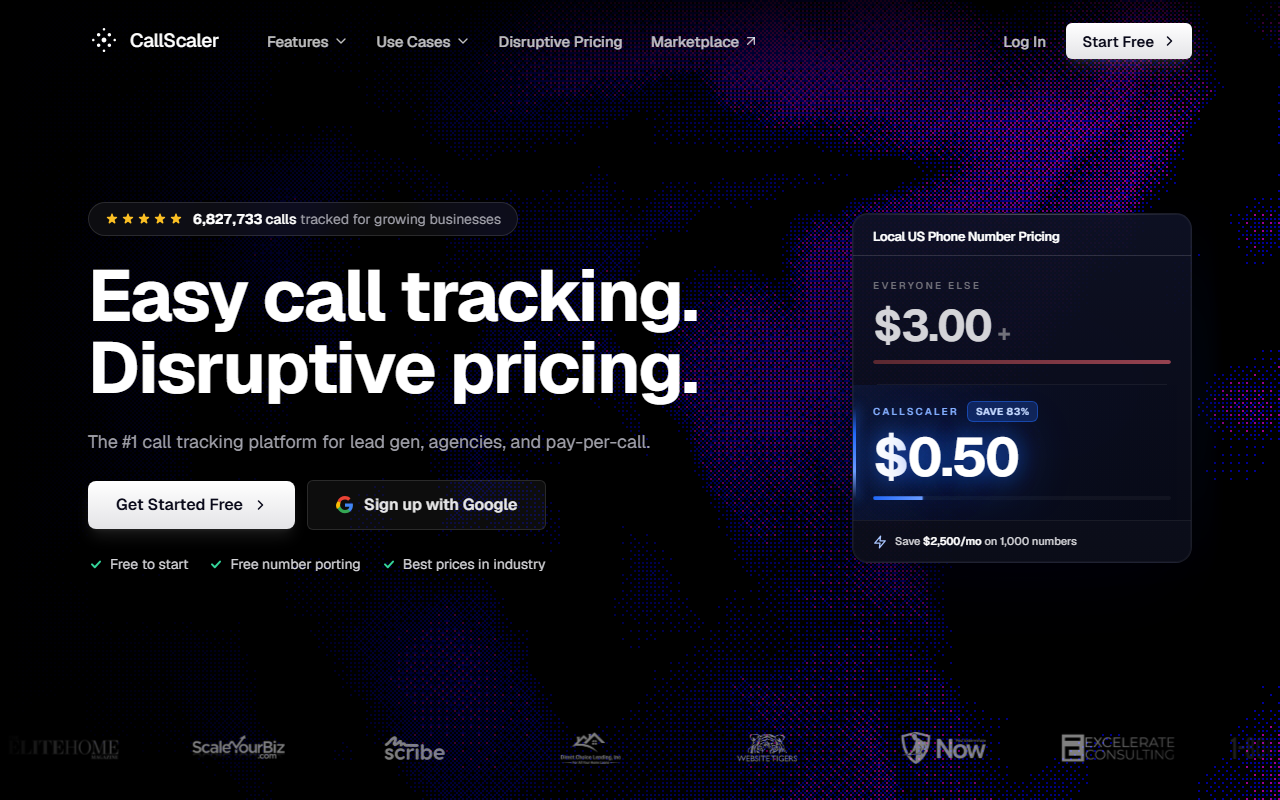 CallScaler home page screenshot from our test